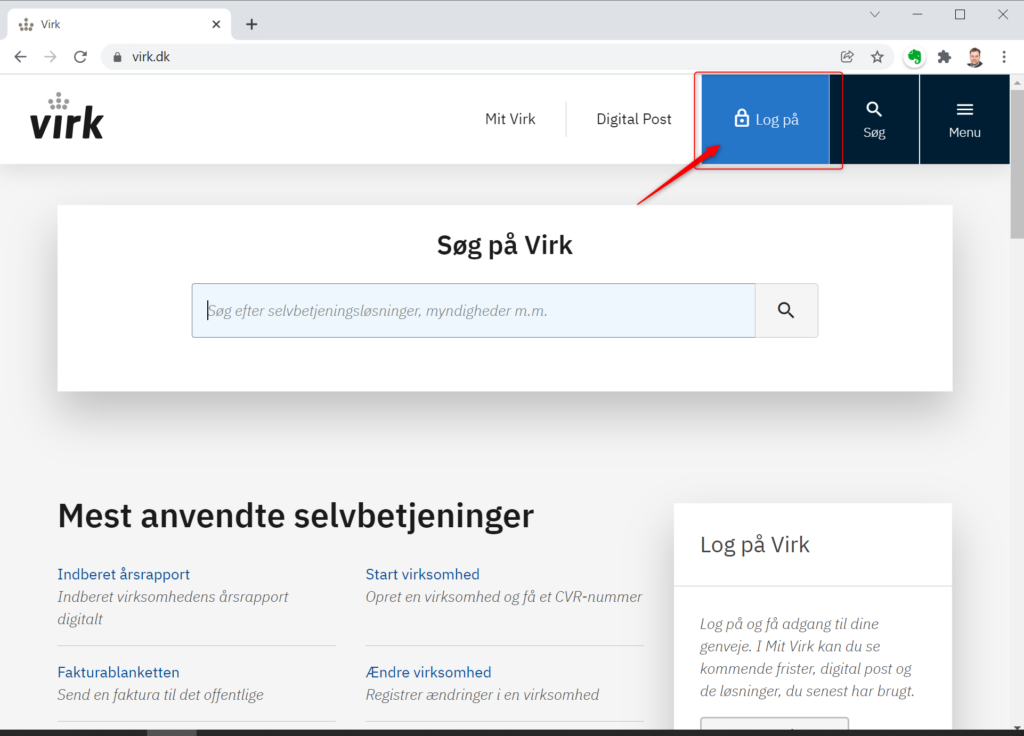 Skærmbillede fra virk.dk