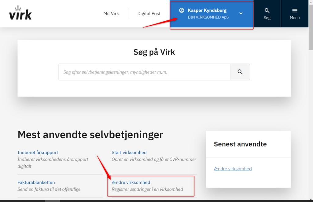 Skærmbillede fra virk.dk
